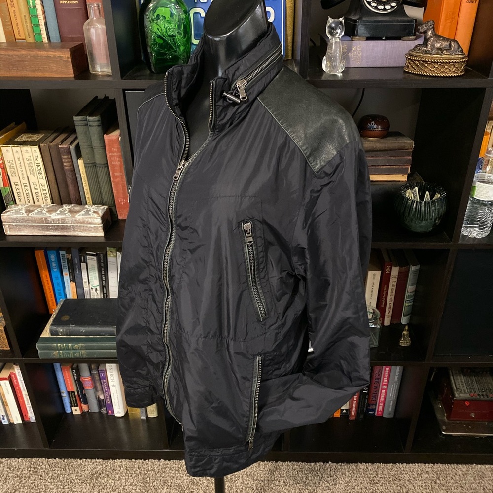 Michael Kors Black Nylon & Leather Trim Jacket